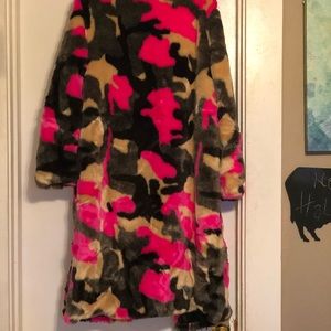 Long faux fur multi colored coat
